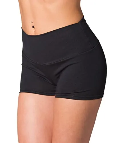 Alkato Damen Sport Shorts mit Hohem Bund Hotpants Radlerhose, Farbe: Schwarz, Größe: 40