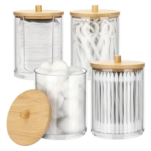Gowkeey 4 Stück Wattestäbchen Behälter, Acryl Wattepads Aufbewahrung, Wattestäbchen Halter, Wattebällchen Behälter Box, Wattepadspender für Schminktisch Badezimmer (B)