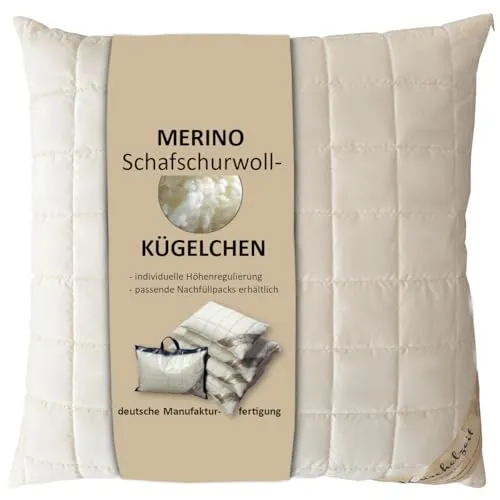 Merino Schafschurwolle Kopfkissen 80x80 cm in beige von Meivita