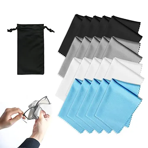 CQQNIU Mikrofaser-Brillenputztücher mit Aufbewahrungstasche, fusselfreies Linsentuch für Linsen, Brillen, Bildschirme, Tablets, 20 Stück
