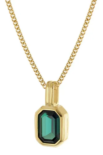 trendor Panzerkette Gold auf 925 Silber mit Turmalin Anhänger - Exklusive Halskette aus goldplattiertem Sterlingsilber 925, mit feiner Flachpanzerkette und einem eleganten Oktagon-Anhänger aus synthetischem Turmalin, ideal für stilvolle Akzente.