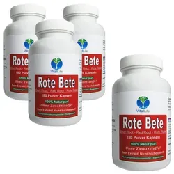 VitalLife Rote Beete Kapseln – 100% Natur Pur - Mineralstoffe mit hohem Eisen- und Folsäuregehalt, fördert die Durchblutung und unterstützt Energie & Ausdauer für aktive Menschen.