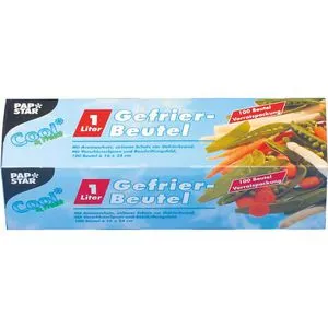 Papstar Gefrierbeutel 14157, 1 Liter, mit Verschlussclips, 16 x 24cm, 100 Stück