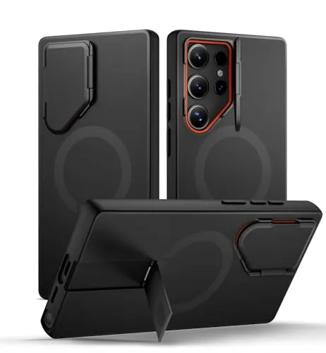 SURITCH Magnetisch Hülle Kompatibel mit Samsung Galaxy S24 Ultra 5G Handyhülle mit Metall Ständer & Kameraschutz Stoßfest Schutzhülle Kratzfest Case für Galaxy S24 Ultra (Schwarz)