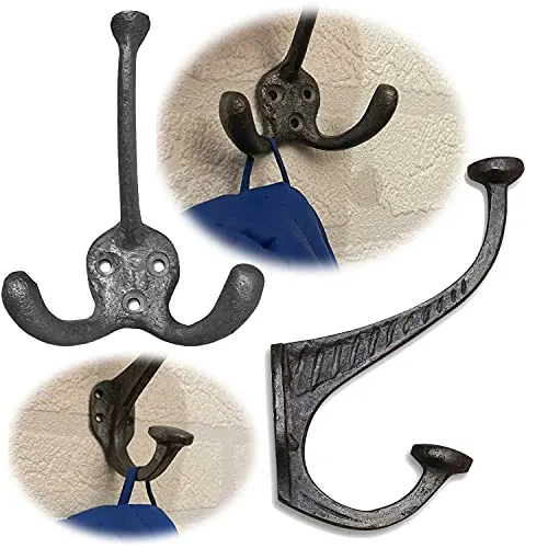 LS-LebenStil Vintage Kleiderhaken - Dreifach - 10cm - Gusseisen - Rustikal Grau Schwarz - Garderobenhaken Wandhaken Mantelhaken Handtuchhaken Flur Badezimmer Schlafzimmer Jacken Mäntel Handtücher