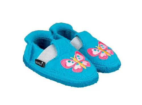 Nanga Butterfly Hausschuh, türkis, 24 EU - Hausschuhe für Mädchen, waschbar bei 30°, mit perfekter Passform und rutschfester Naturkautschuksohle für sicheren Halt.