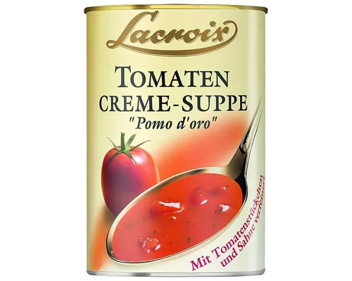 Lacroix Tomaten Creme-Suppe 0,4 l - Genießen Sie die köstliche Tomaten Creme-Suppe von Lacroix, ohne geschmacksverstärkende Zusatzstoffe und Konservierungsmittel. Ideal für eine schnelle, vegetarische Mahlzeit.
