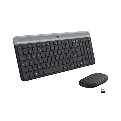 Logitech MK470 Slim Combo: Kabelloses Tastatur-Maus-Set mit QWERTY-Layout - Maus-Tastatur-Sets mit flachem Design, 36 Monate Akkulaufzeit und 10m Reichweite für eine flexible, geräuschlose Arbeitsumgebung.