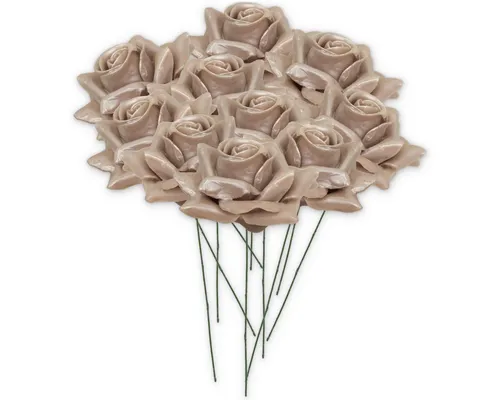 matches21 HOME & HOBBY Bastelnaturmaterial Textil-Rosen mit Wachs-Blüten als Kunst-Rosen 10er Set perlmutt, (10-tlg), Wasserfeste Wachs-Rosen als haltbare Deko-Rosen für Blumengestecke