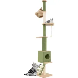 COSTWAY Kratzbaum deckenhoch, 5-stöckiger Katzenbaum mit verstellbarer Höhe - Kratzbäume für Katzen, höhenverstellbar von 218 cm bis 253 cm, mit gemütlicher Weltraumkapsel und Sisal-Kratzsäulen für gesunde Krallenpflege.