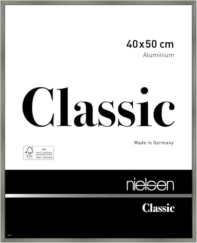 nielsen Bilderrahmen, 40 x 50 cm, Aluminium, Platin glanz, Posterrahmen zum Aufhängen im Hoch- & Querformat, Echtglas, Classic