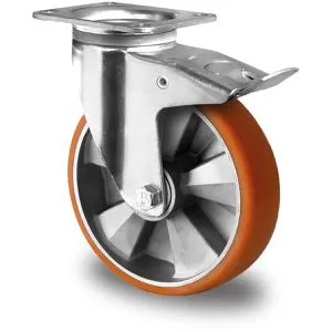 CASCOO Schwerlastrolle BAU5, Lenkrolle 200mm Ø mit Bremse - Lenkrolle mit 700 kg Tragkraft, drehbar und geräuscharm. Ideal für glatte und unebene Untergründe, resistent gegen Chemikalien und extrem langlebig.