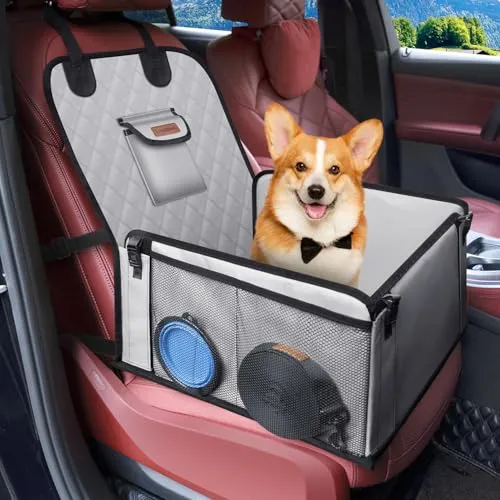 Looxmeer Hunde Autositz Extra Stabiler für Kleine Mittlere Hunde, Auto Hundesitz mit Verstärkte Wände und Sicherheitsgurte, Wasserdicht Hundeautositz für Rück- und Vordersitz, Grau