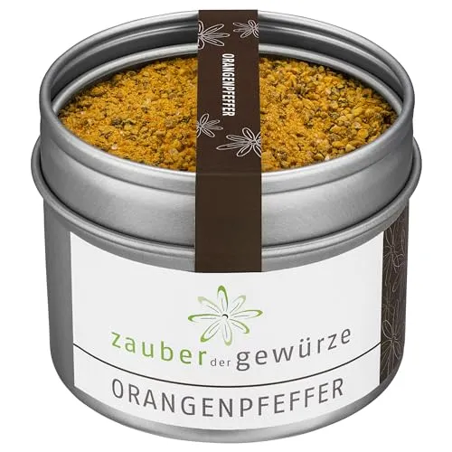 Zauber der Gewürze Orangenpfeffer, gemahlen, raffinierte Pfeffer-Mischung mit exotisch-fruchtiger, mittlerer Schärfe und herrlichem Duft, Top-Qualität in wiederverschließbarer Aroma-Dose, 75 g