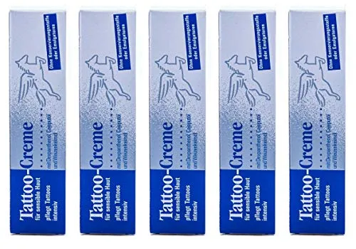 Pegasus Pro Tattoo-Creme 5er-Set, Tägliche Pflege & Aftercare, Feuchtigkeitsspendend mit Cajeputöl, je 25ml
