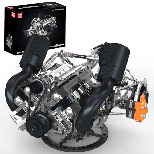 Mould King 10248 Technik V8 Motor Klemmbausteine Bausatz, Statische Twin-Turbo-V8-Automotor-Modell, Sammlermodell für Jugendliche ab 14 Jahren & Erwachsene (3192 Teile)
