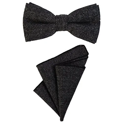 DonDon Herren Fliege 12 x 6 cm gebunden längenverstellbar und Einstecktuch 23 x 23 cm farblich passend aus Baumwolle schwarz dunkelgrau