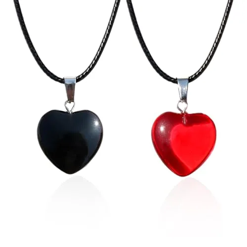 DHSBGWSX 2 Stück herzförmige Schlüsselbeinkette, rote Herzkette, sorglose herzförmige Halskette, Kristallkette, rote Damenhalskette, Geburtstagskette