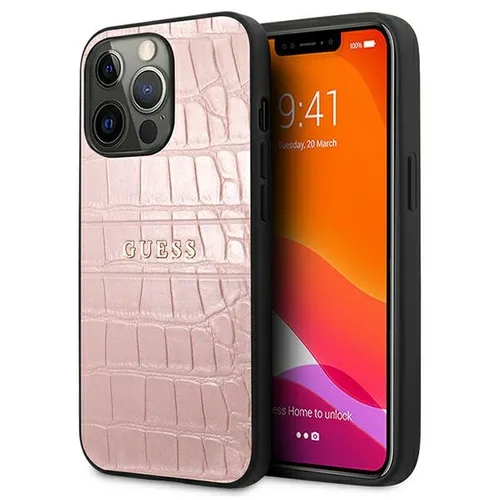 Guess iPhone 13 Pro Hülle Pink Krokodilmuster