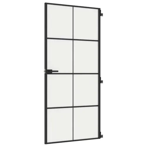 vidaXL Schlanke Zimmertür mit Metallrahmen - Innentür aus robustem Hartglas mit mattem Sichtschutz, ideal für stilvolle Übergänge und moderne Wohnräume.