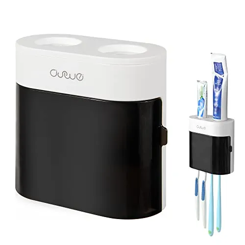 Zahnbürstenhalter für die Wandmontage mit 2 Zahnpastaspendern, 4 Haltern für Zahnbürsten Doppel-Zahnpastapresse-Set für Badezimmer mit staubdichter Abdeckung