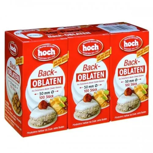 Hoch | runde Back Oblaten | 50 mm | 37 g pro Packung | 3er Pack | Vegan | Esspapier zum Backen von Makronen & Lebkuchen