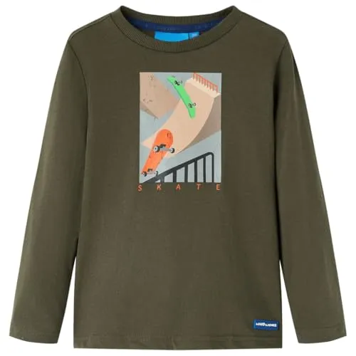 Kinder Langarmshirt Skateboard Langarm T-Shirt Jungen Kindershirt Khaki 128