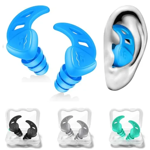 Schwimm Ohrstöpsel für Erwachsene - 4 Paar Wasserdichte Wiederverwendbare Silikon Schwimmen Ohrstöpsel - Ohrschutz für Ideal zum Surfen, Dusche,Tauchen, und Anderen