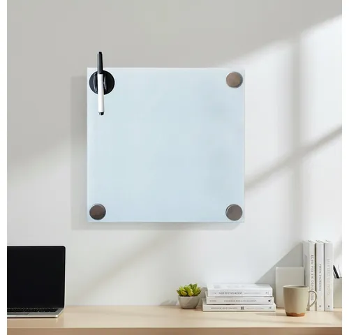 Mucola Glasmagnettafel Weiß 45x45 cm - Präsentation: Bruchsichere, kratzfeste Magnettafel aus Sicherheitsglas, ideal für kreative Notizen und Organisation in jedem Raum.