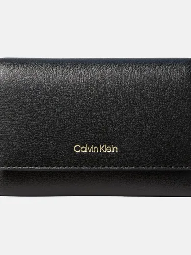 Calvin Klein Geldbörse FOIL LOGO TRIFOLD mit Reißverschluss - Eleganter Damen Geldbeutel aus Lederimitat in klassischem Schwarz. Mit praktischem Druckknopfverschluss und Reißverschlussmünzfach für sicheren Stauraum.