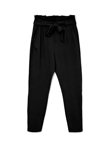 VERO MODA Damen Hose Loose Fit L34 Schwarz - Stylische Paperbag-Hose mit hohem Taillensitz und Kordelzug, ideal für einen lässigen Look mit hohem Tragekomfort.