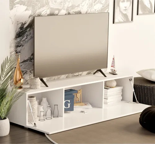 Milionmeblicom Fernsehtisch Fernsehschrank TV Verdeckter Griff mit Soft-Close Lowboard Hängend Oder Stehend für Wohnzimmer Mattweiß 135 CM