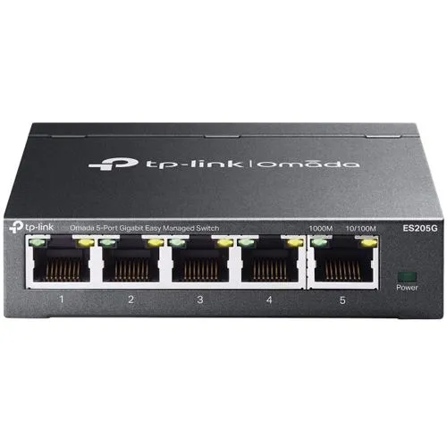 TP-Link Omada ES205G Managed Gigabit Switch - Netzwerk-Switch mit 5 Ports, ideal für effiziente Netzwerklösungen in Unternehmen, bietet erweiterte Management-Funktionen und hohe Leistung.