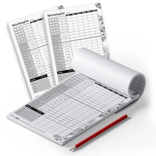 itenga Würfelspiel Block gut lesbar und übersichtlich (2 Blöcke DIN A5 14,8x21cm - insgesamt 600 Spiele)