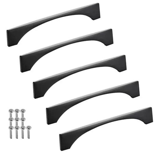 SOTECH 5 Stück Aluminium Möbelgriffe BLACKLINE XIV BA 128 mm schwarz matt (Länge 145 mm, Breite 4,4 mm, Höhe 24 mm) Design Vitrinengriff