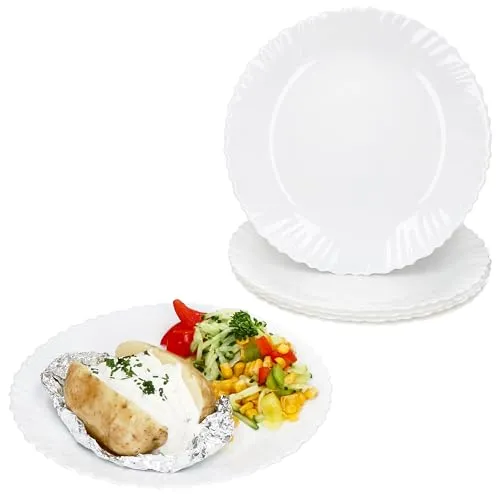 MamboCat 6er Set Speiseteller Arkona I Ø 24 cm I weiße große Opalglas-Essteller mit feinem Relief für Frühstück, Mittag oder Abendbrot