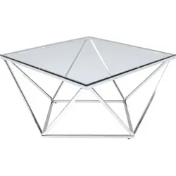 Kare Design Couchtisch Cristallo, Silber, 45x80x80cm - Eleganter quadratischer Beistelltisch aus Glas und poliertem Edelstahl, perfekt für einen modernen Wohnstil. Ideal als Couchtisch oder Nachttisch für ein luftiges Ambiente.