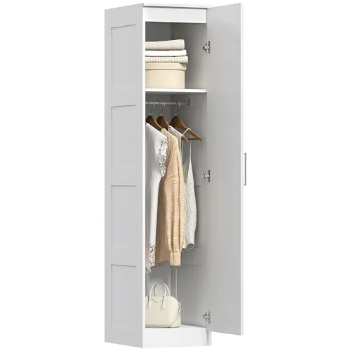 HOMCOM Kleiderschrank mit Soft-Close-Tür - Kleiderschrank 40 x 52 x 180 cm, platzsparendes Design mit Kleiderstange und sanft schließenden Türen, ideal für kleine Räume und zusätzlichen Stauraum.
