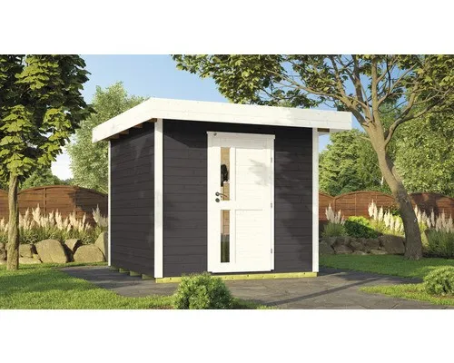 Gartenhaus weka DH 172 Gr. 1 inkl. Fußboden – anthrazit - Gartenhaus aus hochwertigem Holz mit Flachdach und Fußboden, ideal für Stauraum oder als gemütlicher Rückzugsort im Garten.