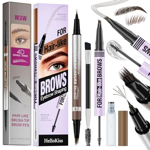 Stück Microblading Augenbrauenstift, Augenbrauenstift Härchenzeichnung, Doppelkopf Design mit Augenbrauengel und Pinsel, Wasserdicht, für Täglich Makeup und Natürliche Augenbrauenformung (Braun) 2