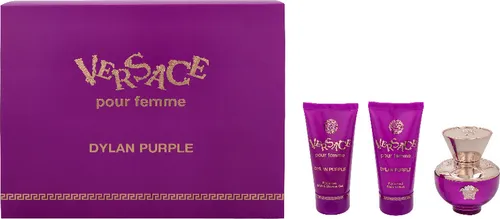 Versace Dylan Purple Pour Femme Giftset - Parfüm-Geschenkset mit fruchtig-blumiger Duftrichtung, enthält 50 ml Eau de Parfum, Duschgel und Körperlotion für ein luxuriöses Pflegeerlebnis.