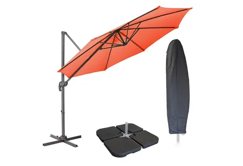 SVITA Ampelschirm 3m mit Haube und Ständer - Sonnenschirm für Garten und Terrasse - 360° drehbar, höhenverstellbar und mit UV-Schutz. Inklusive Abdeckhaube und stabilen Gewichten für optimale Standfestigkeit.