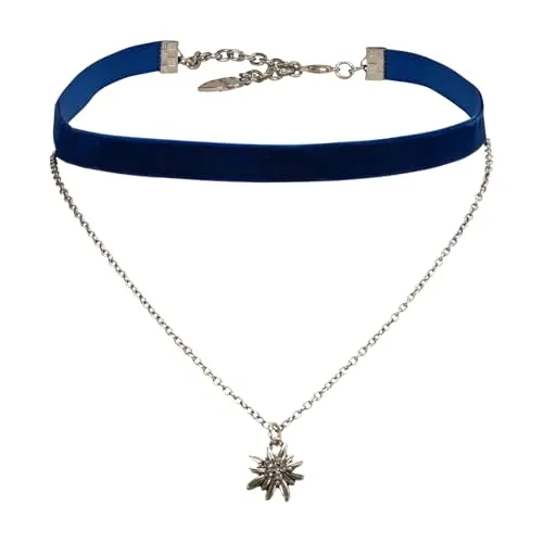 Alpenflüstern Trachten-Samt-Kropfband Strassedelweiss-Kette - Nostalgische Damen-Kette für Trachten-Outfits - Ketten für Damen, handgefertigte Samt-Halskette mit elastischem Design für ein angenehmes Tragegefühl, ideal für Dirndl und Lederhose.