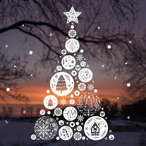 younikat Fensterbild Weihnachten aus 112 Teilen für individuelle Muster wie Weihnachtsbaum Stern Kugeln Adventsfenster I weiß statisch haftend wiederverwendbar I Zuhause Schaufenster I dv1312
