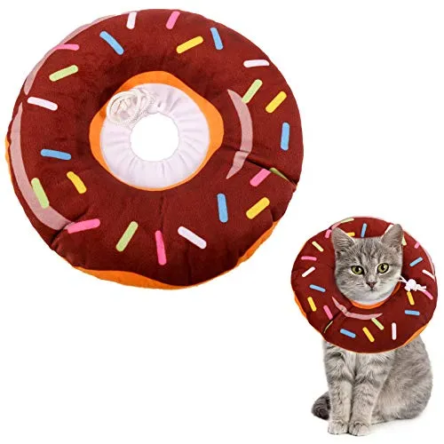 Xinzistar Halskrause Katzen Halsband Soft Weich Katze Schutzkragen Anti Biss Safety Einstellbarer Schützender Kragen für Haustiere Katzen Hunde Welpen Kätzchen (Braun Donut, M)