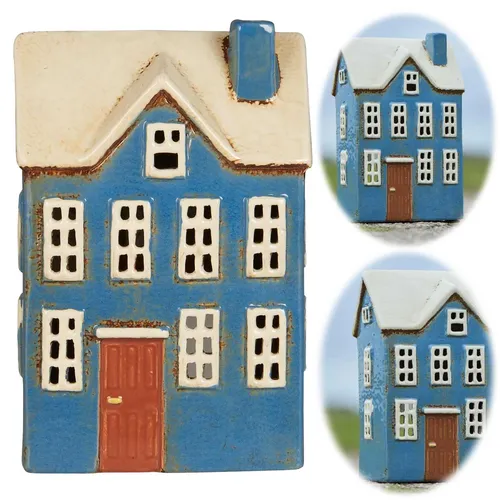 IB Laursen Lichthaus Nyhavn Teelichthalter mit brauner Tür - Nussknacker: Wunderschöner Teelichthalter mit einzigartigem Lichtspiel durch Fenster-Aussparungen, ideal für eine gemütliche Atmosphäre in jedem Raum.