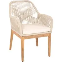 Gartenstuhl MCW-H56b - Wetterfester Outdoor Sessel mit Rope und Akazienholz - Gartenstühle aus hochwertigem Seilgeflecht und Akazienholz, ideal für stilvolle Outdoor-Bereiche. Wetterfest und elegant mit creme-weißen Kissen.