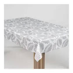 laro Tischdecke laro Wachstuch-Tischdecke Wachstischdecke Blattgeflüster Grau Weiß weiß 300 cm x 130 cm
