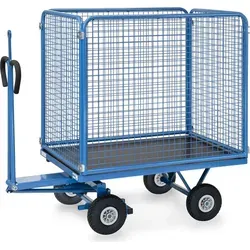 Fetra Handpritschenwagen mit Zugöse, hohen Drahtgitterwänden und Polyurethanbereifung, 1135x795mm Ladefläche 450kg Tragkraft