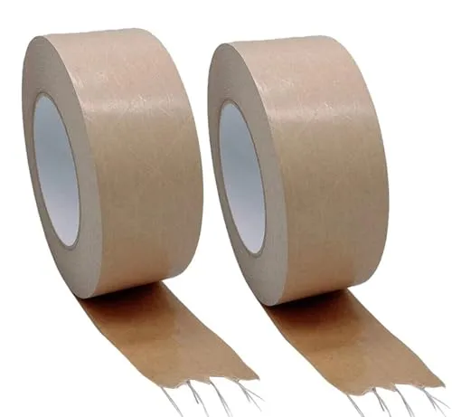 Rollen Packband Papier 50mm x 50m, FADENVERSTÄRKT - 130µ - Starke Klebkraft mit Naturkautschuk, umweltfreundliches Klebeband aus Kraftpapier - nachhaltiges Paketklebeband - Papierklebeband 2